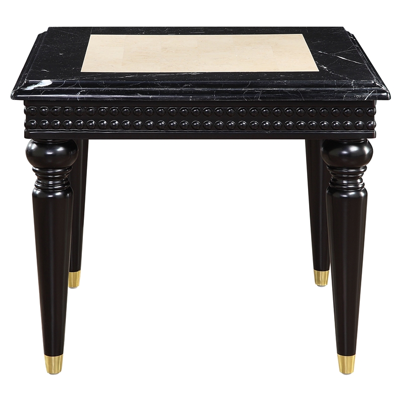 ACME Tayden Marble Top and Wooden Frame End Table in Natural and Black