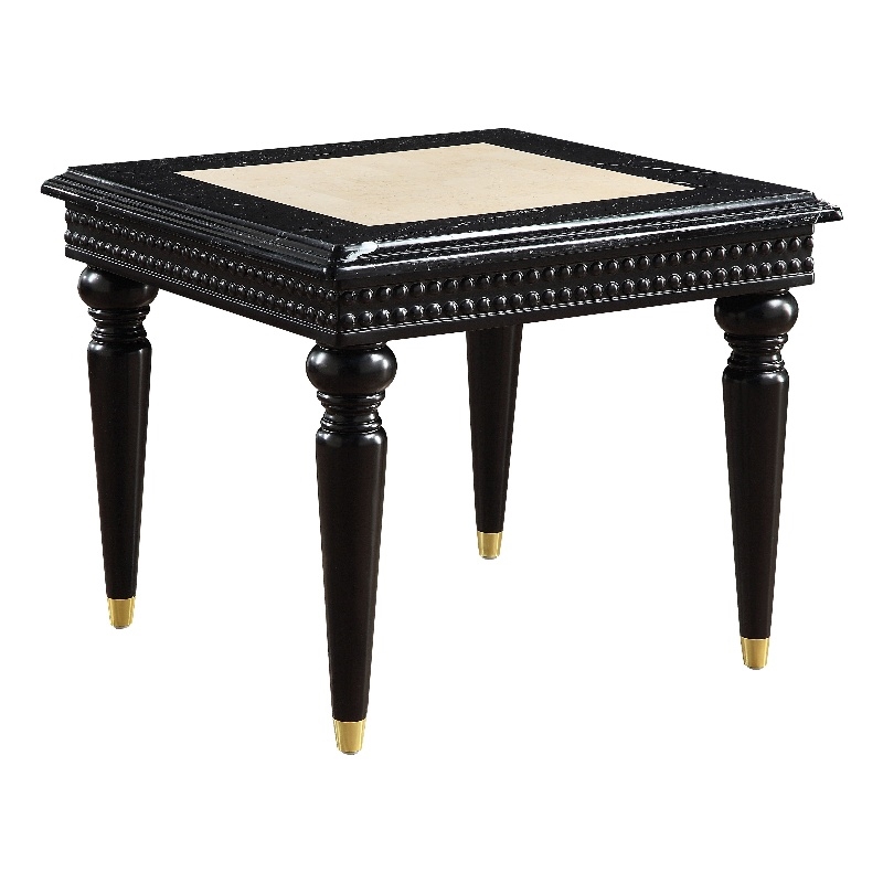ACME Tayden Marble Top and Wooden Frame End Table in Natural and Black