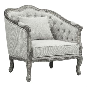 ACME Samael Linen Chair with Wooden Frame and Pillow in Gray and Gray Oak
