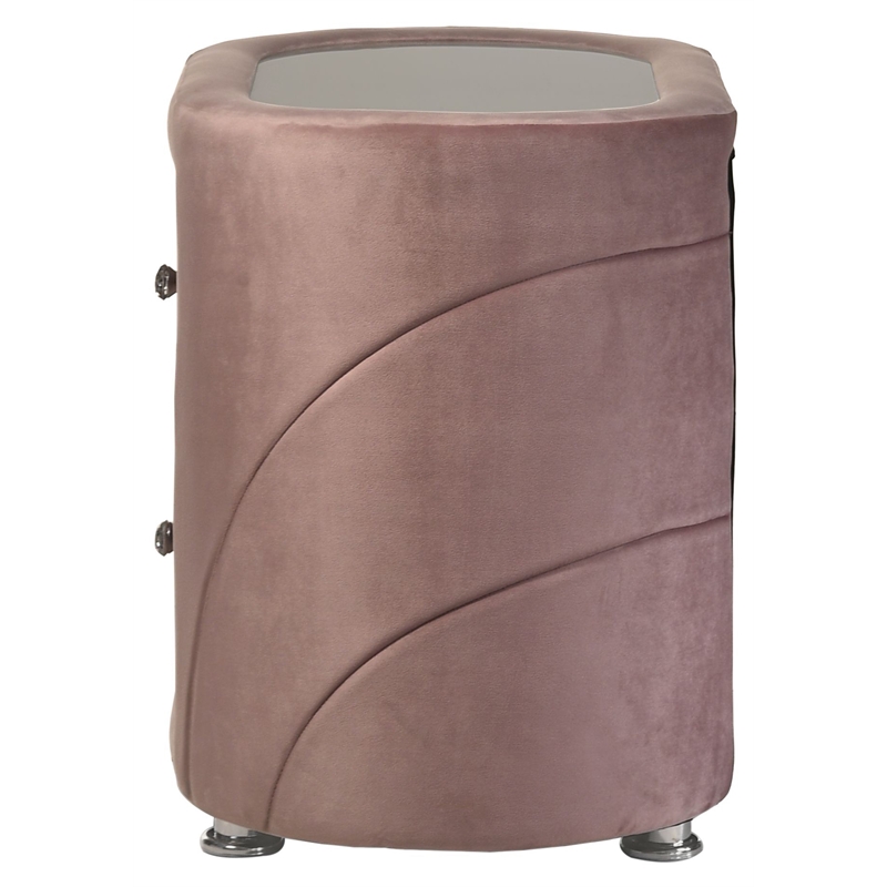 ACME Salonia 2 Drawers Velvet Upholstery Nightstand with Mirror Top in Pink