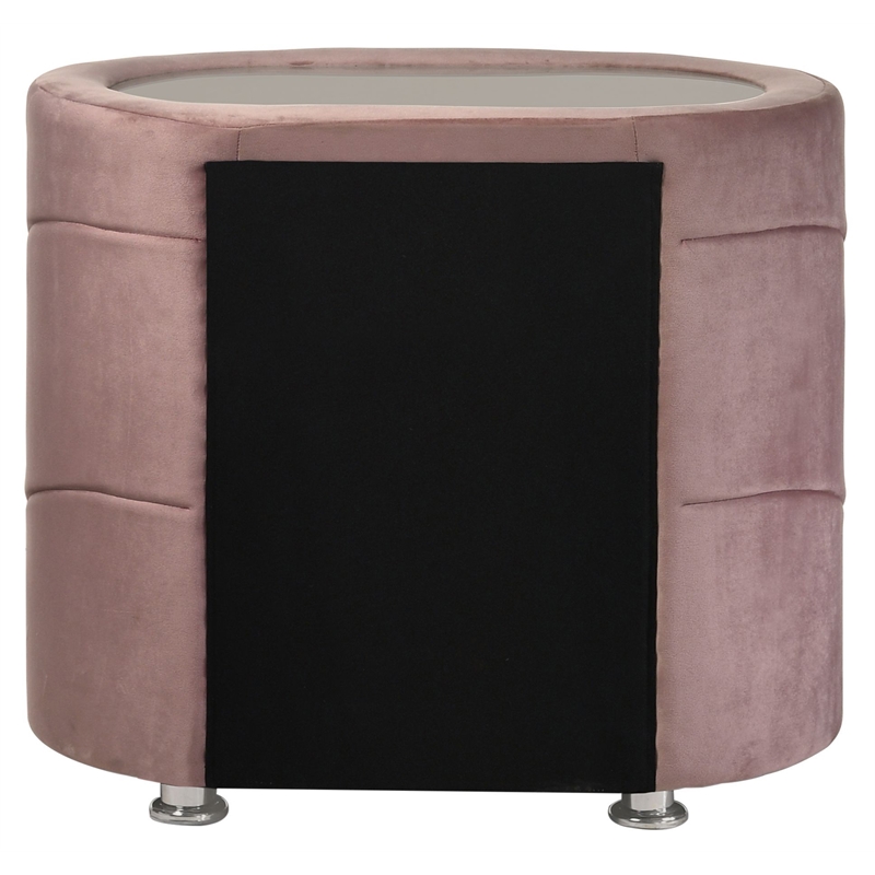 ACME Salonia 2 Drawers Velvet Upholstery Nightstand with Mirror Top in Pink