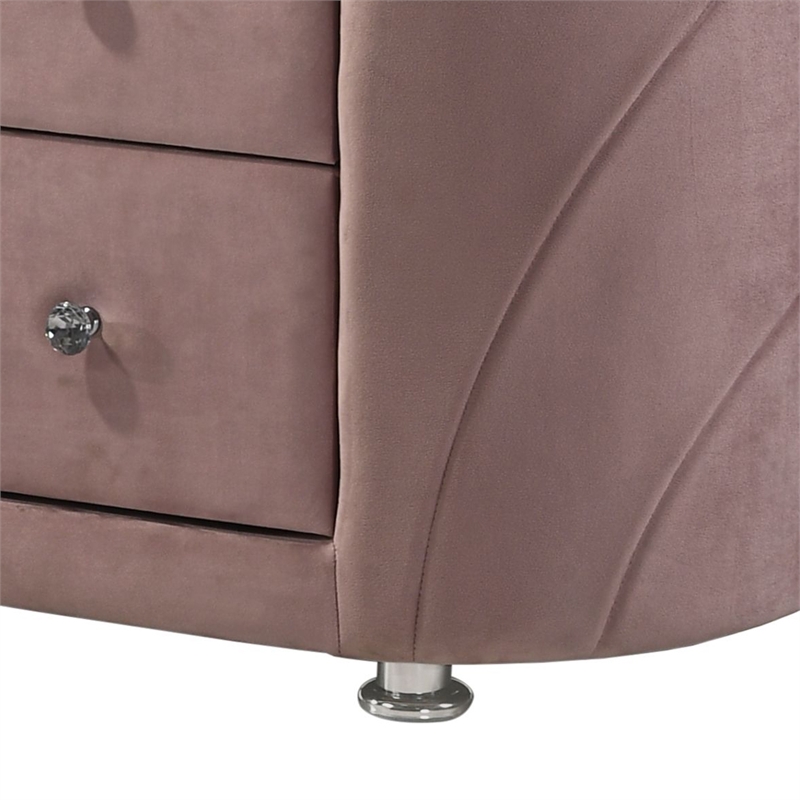 ACME Salonia 2 Drawers Velvet Upholstery Nightstand with Mirror Top in Pink
