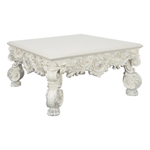 ACME Adara Square Wooden Top Coffee Table with Floral Legs in Antique White