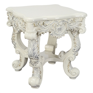 ACME Adara Square Wooden Top End Table with Floral Legs in Antique White