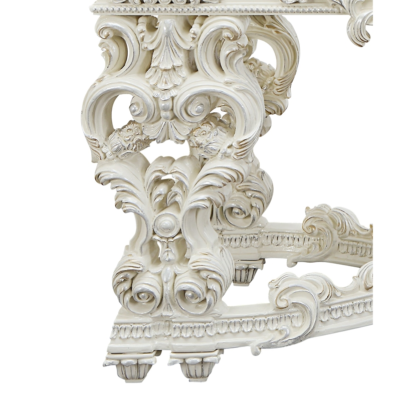 ACME Adara Wooden Top Sofa Table with Floral Legs in Antique White