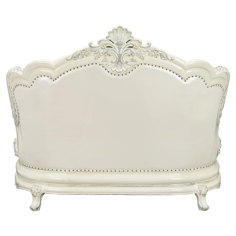 ACME Adara Faux Leather Loveseat with 5 Pillows in White and Antique White