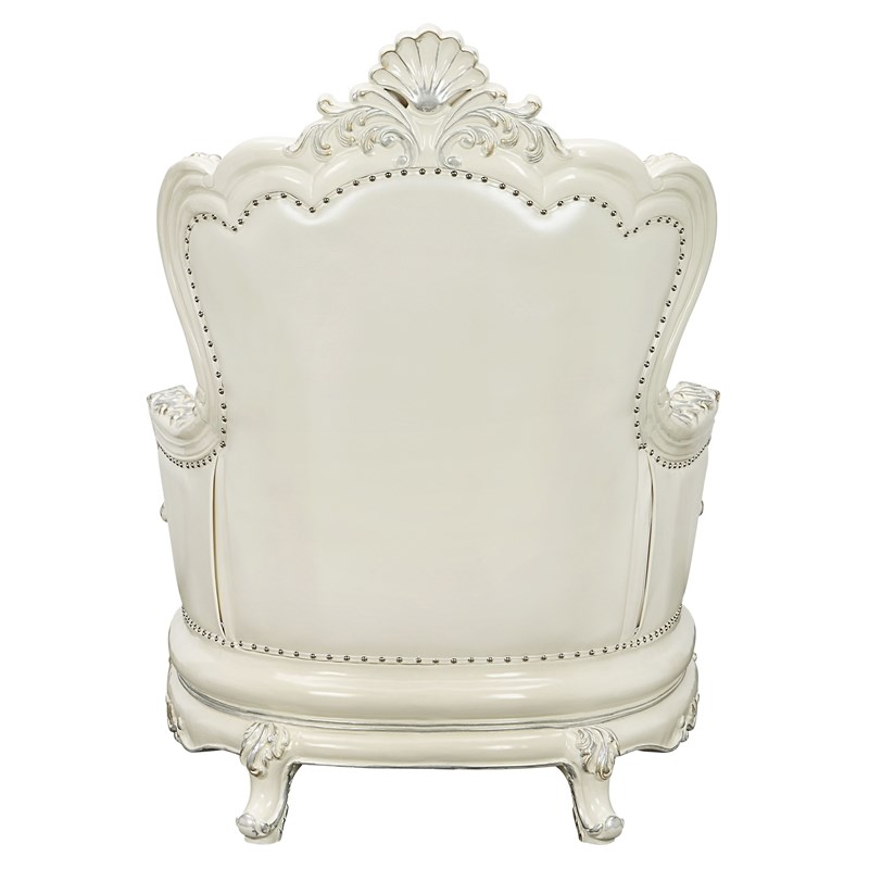 ACME Adara Tufted Faux Leather Chair with 2 Pillows in White and Antique White