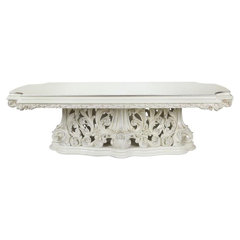 ACME Adara Wooden Top Dining Table with Single Pedestal in Antique White
