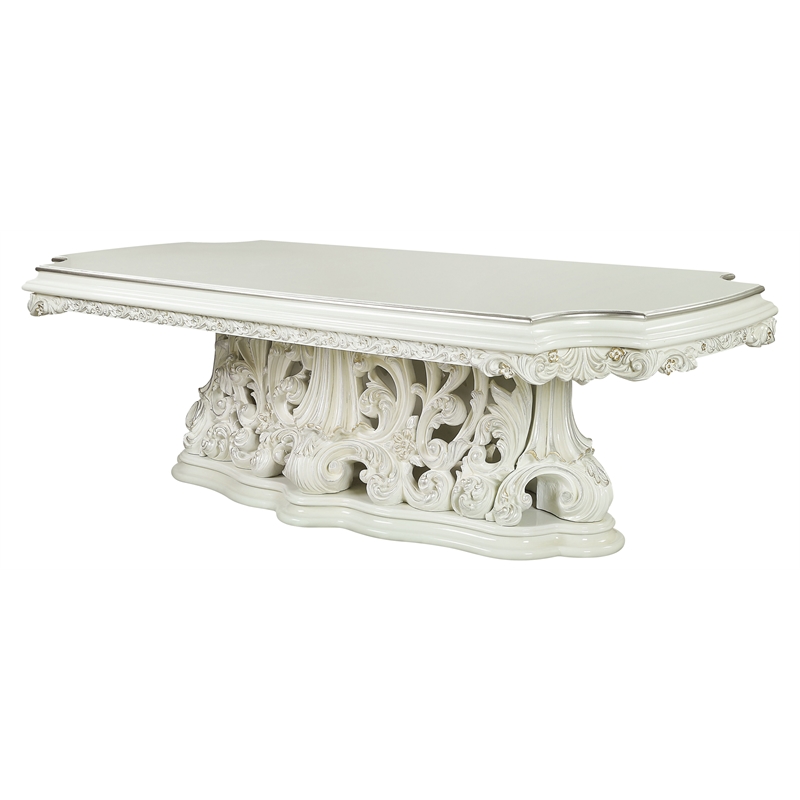 ACME Adara Wooden Top Dining Table with Single Pedestal in Antique White
