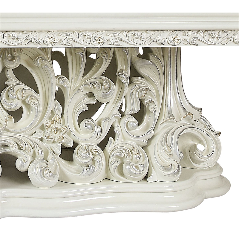 ACME Adara Wooden Top Dining Table with Single Pedestal in Antique White