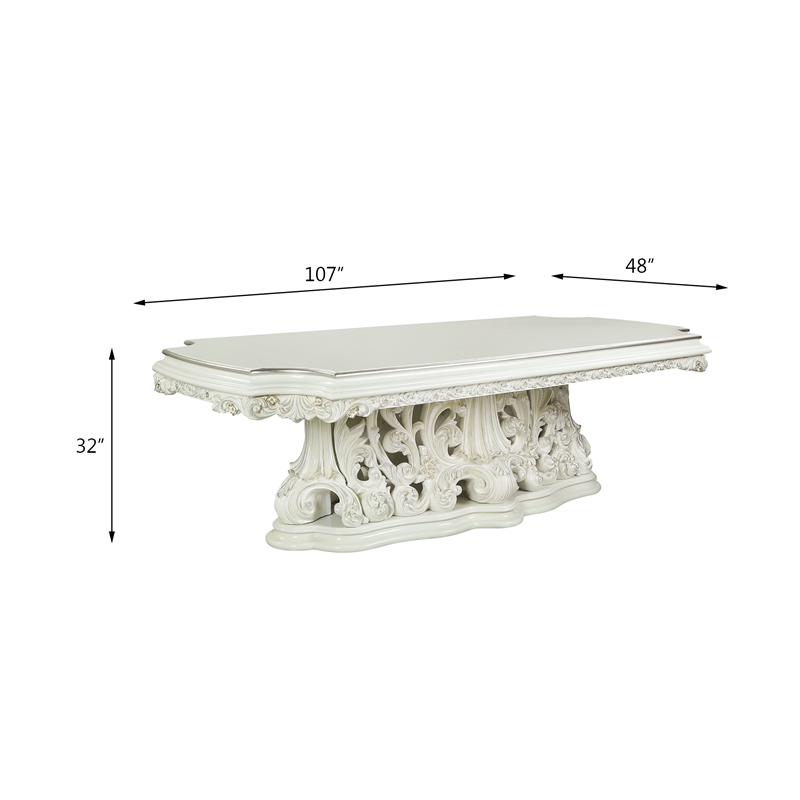 ACME Adara Wooden Top Dining Table with Single Pedestal in Antique White