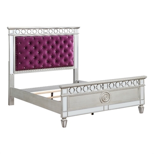 ACME Varian Tufted Velvet Upholstery Twin Bed in Burgundy and Silver