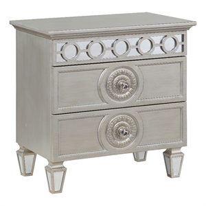 acme varian 2 drawers wooden nightstand with mirror inlay in silver