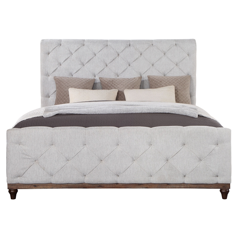 ACME Andria Tufted Fabric Eastern King Bed in Gray and Reclaimed Oak