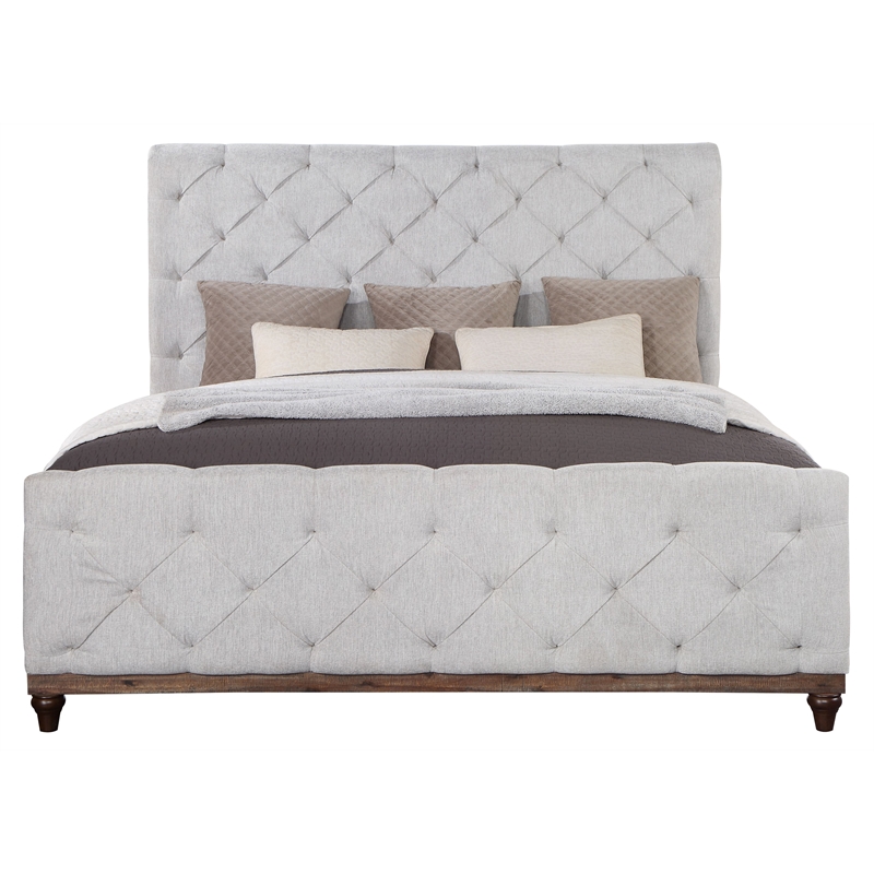 ACME Andria Tufted Fabric Queen Bed in Gray and Reclaimed Oak