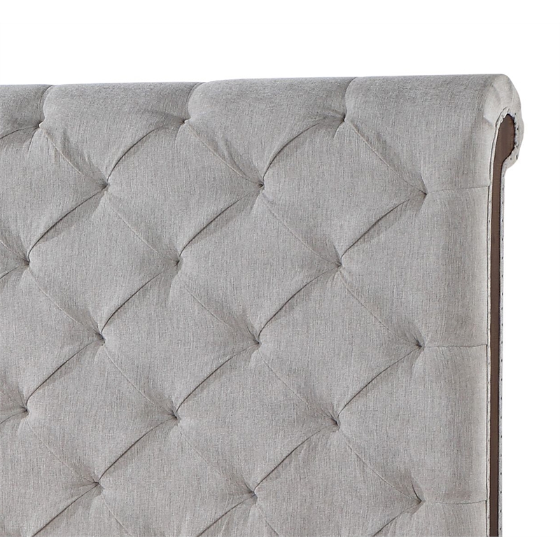 ACME Andria Tufted Fabric Queen Bed in Gray and Reclaimed Oak