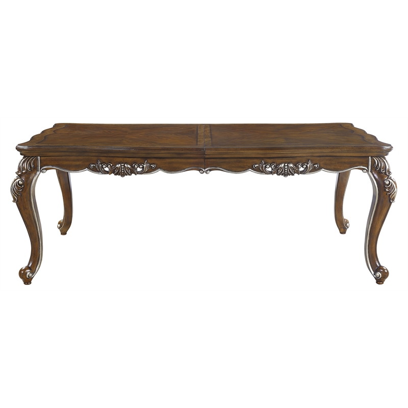 ACME Latisha Wooden Dining Table with Floral Moldings in Antique Oak