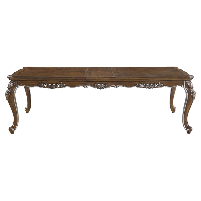 ACME Latisha Wooden Dining Table with Floral Moldings in Antique Oak