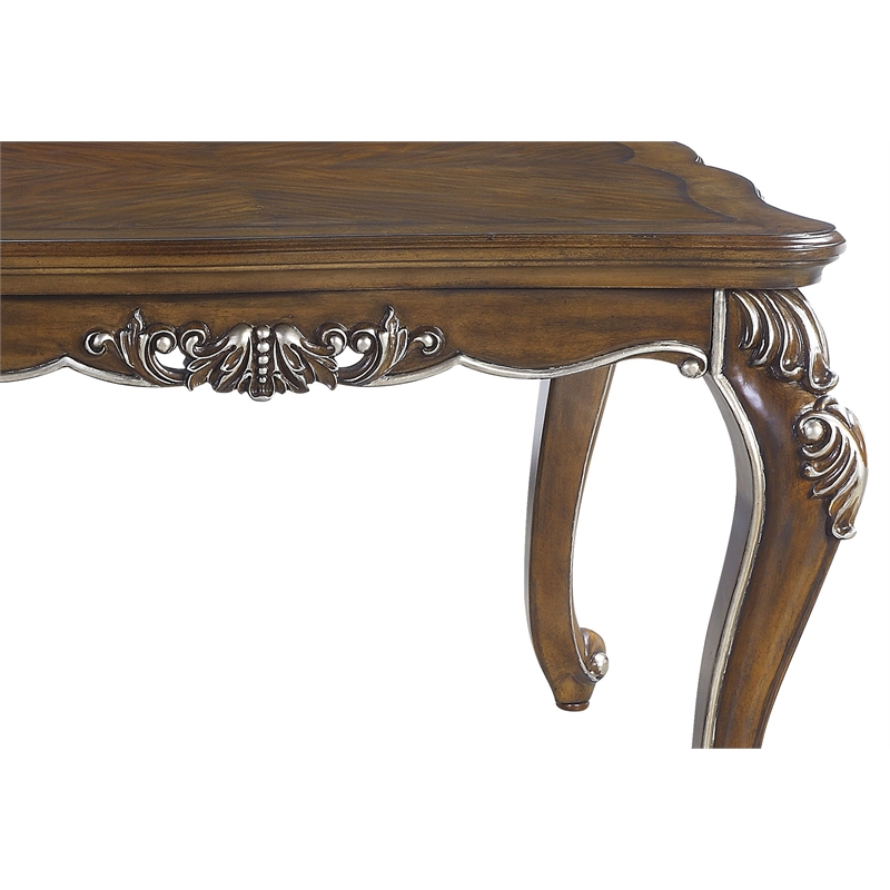 ACME Latisha Wooden Dining Table with Floral Moldings in Antique Oak