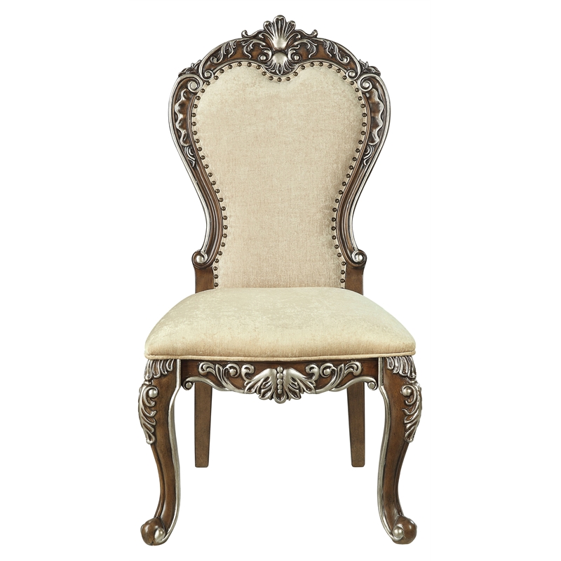 ACME Latisha Fabric Side Chair with Nailhead Trim in Antique Oak (Set of 2)