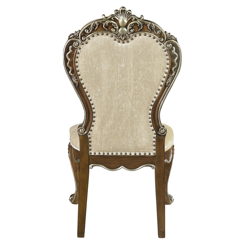 ACME Latisha Fabric Side Chair with Nailhead Trim in Antique Oak (Set of 2)