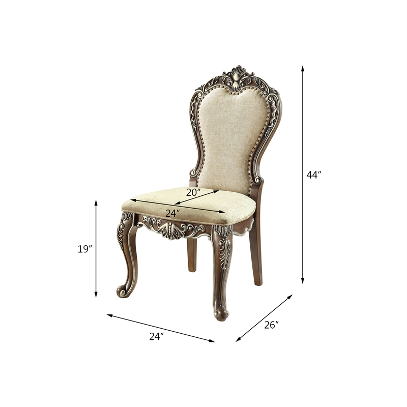 ACME Latisha Fabric Side Chair with Nailhead Trim in Antique Oak (Set of 2)