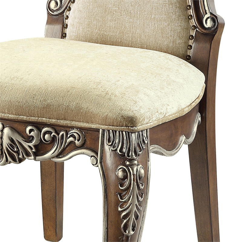 ACME Latisha Fabric Side Chair with Nailhead Trim in Antique Oak (Set of 2)