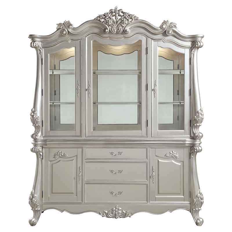 ACME Bently Wooden Hutch and Buffet with Glass Doors in Champagne