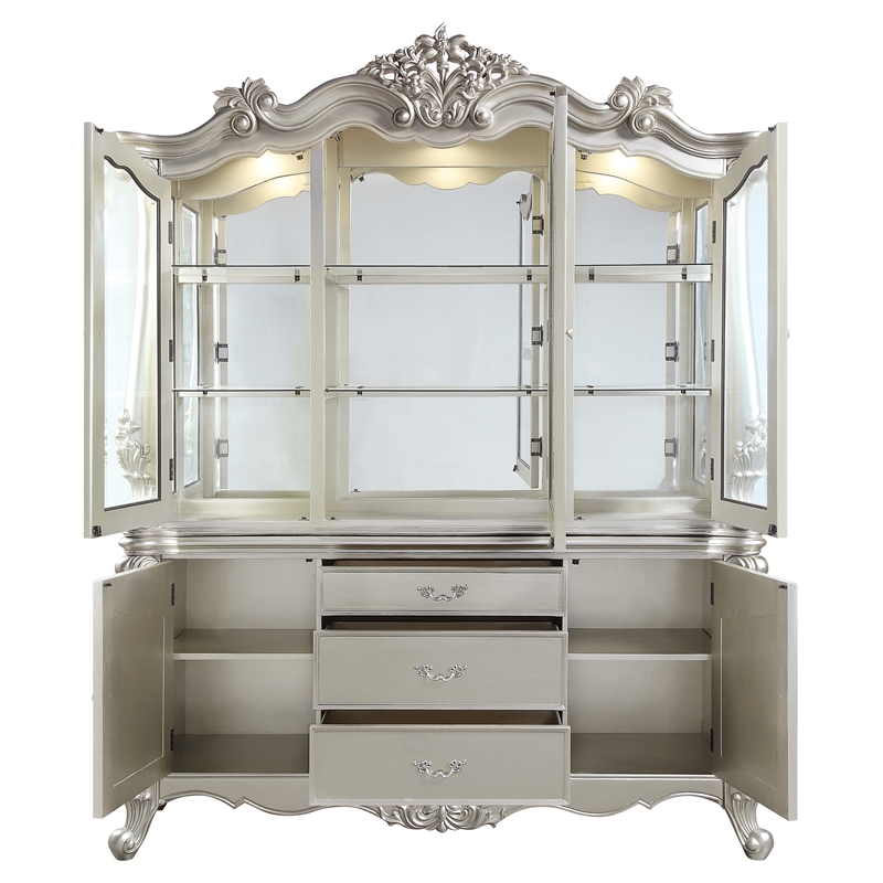 ACME Bently Wooden Hutch and Buffet with Glass Doors in Champagne