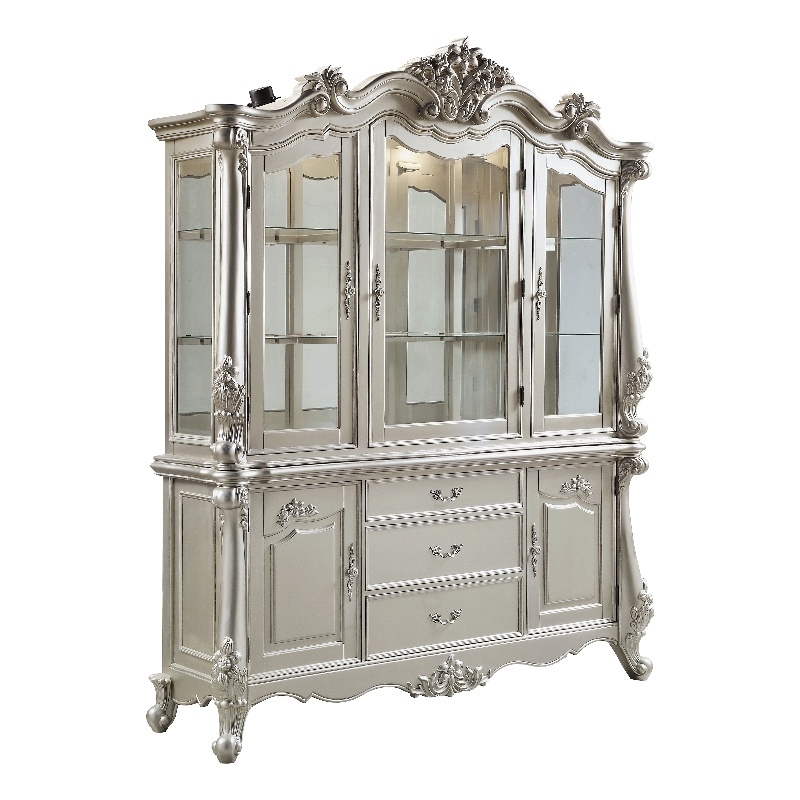 ACME Bently Wooden Hutch and Buffet with Glass Doors in Champagne