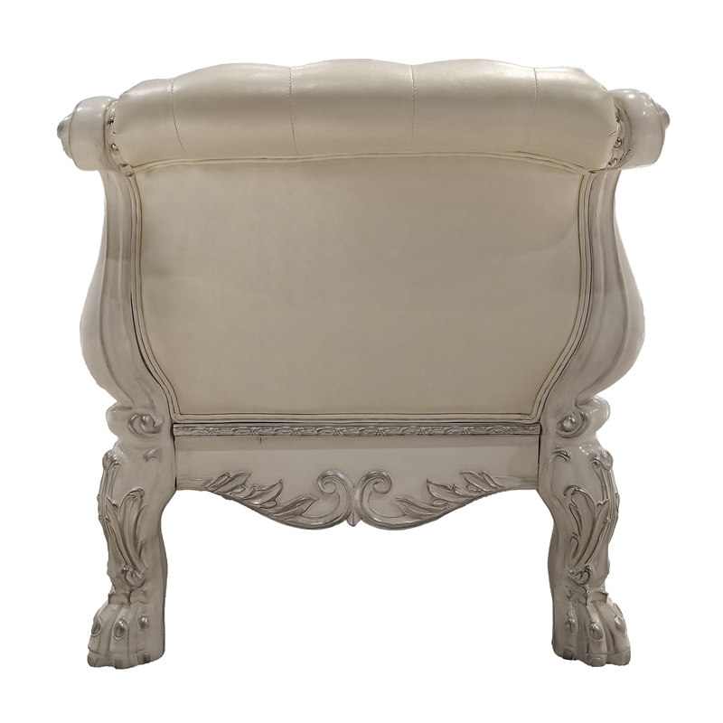 ACME Dresden Wooden Bench with Faux Leather Upholstery in Bone White