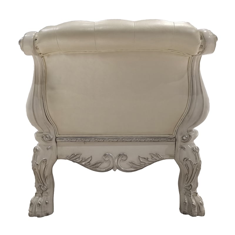 ACME Dresden Wooden Bench with Faux Leather Upholstery in Bone White