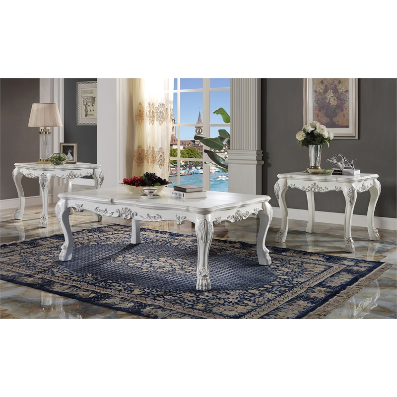 ACME Dresden Square Wooden Top End Table with Claw Legs in Bone White