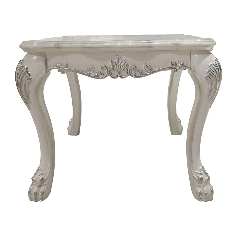 ACME Dresden Square Wooden Top End Table with Claw Legs in Bone White