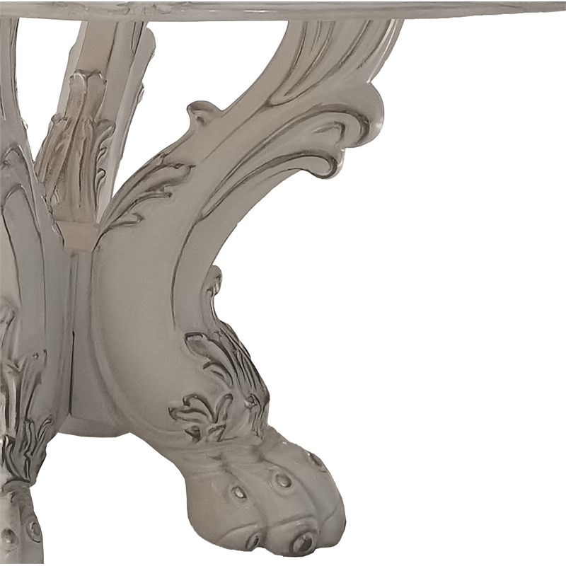ACME Dresden Round Wooden Top Dining Table with Pedestal Base in Bone White