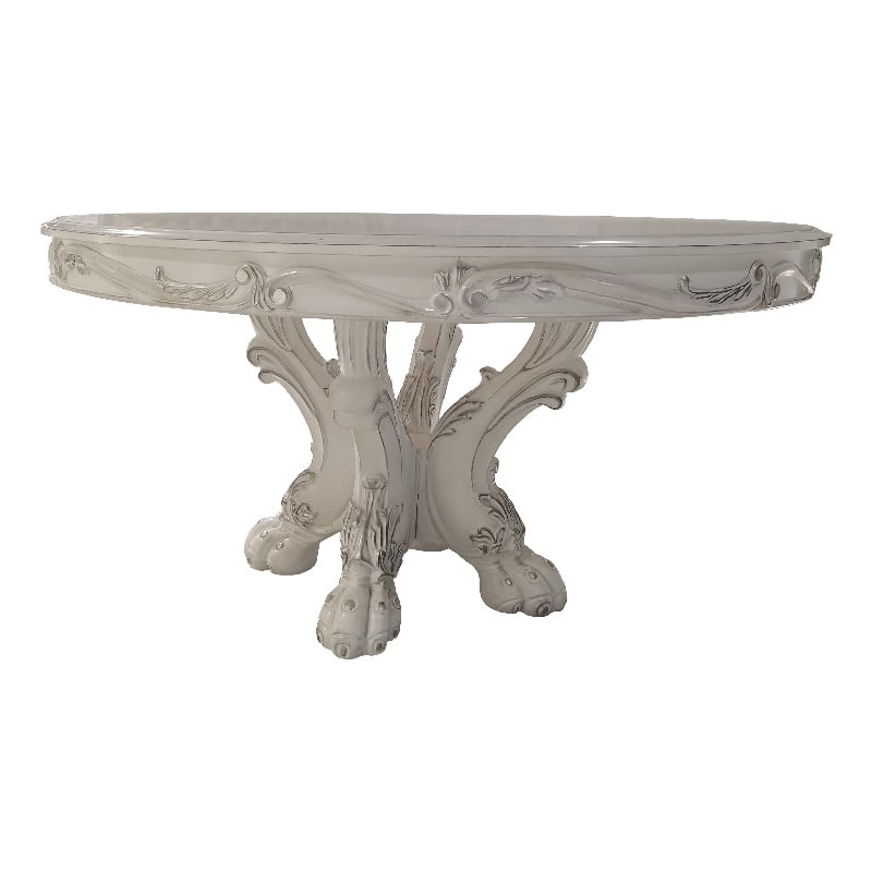 ACME Dresden Round Wooden Top Dining Table with Pedestal Base in Bone White