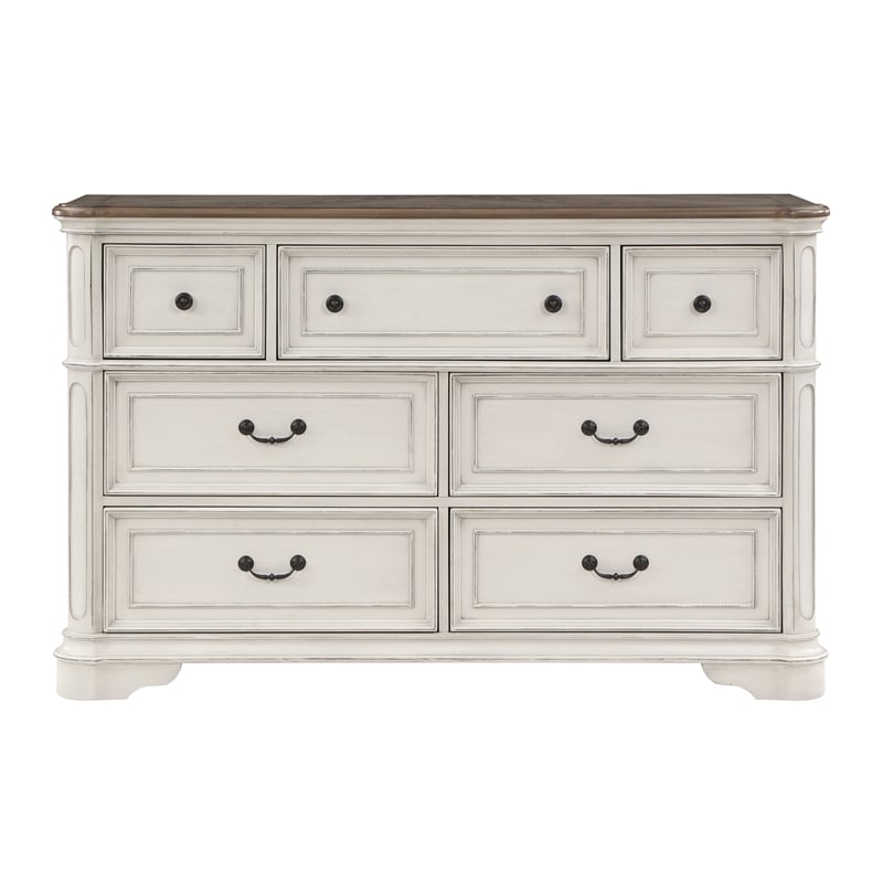 ACME Florian 7-drawer Wooden Dresser in Oak and Antique White