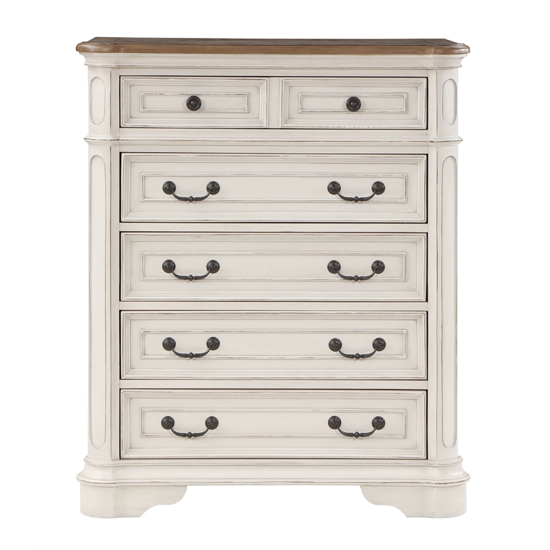 ACME Florian 5-drawers Wooden Chest in Oak and Antique White