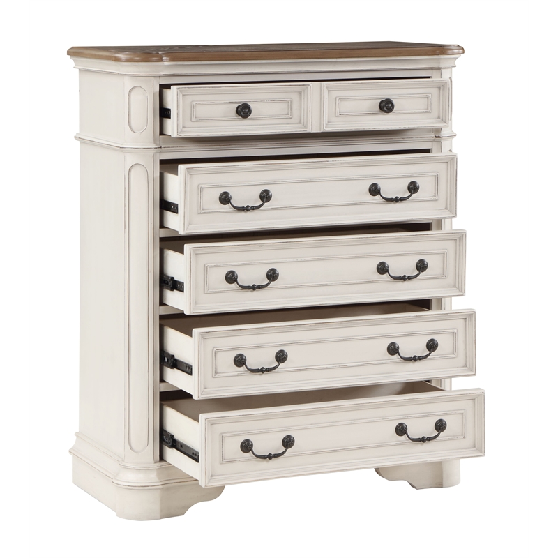 ACME Florian 5-drawers Wooden Chest in Oak and Antique White