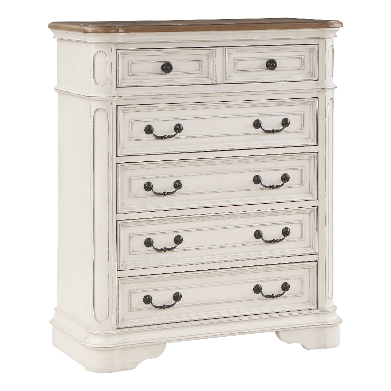 ACME Florian 5-drawers Wooden Chest in Oak and Antique White