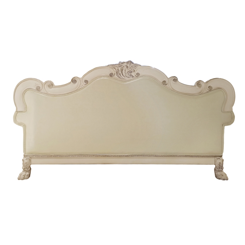 ACME Furniture Dresden Upholstered Faux Leather Sofa with 4 Pillows in White