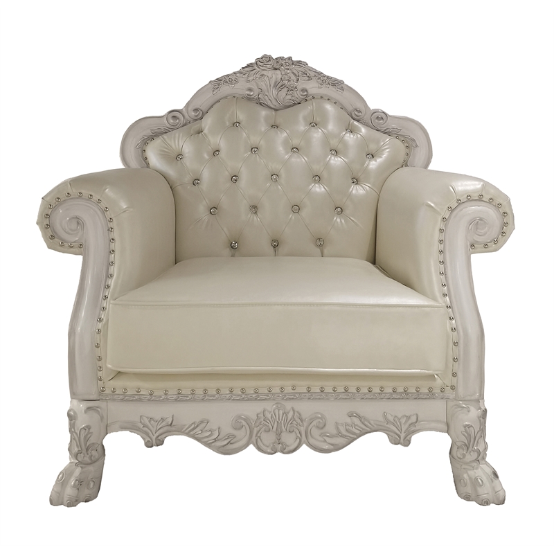 ACME Furniture Dresden Upholstered Faux Leather Chair with 2 Pillows in White