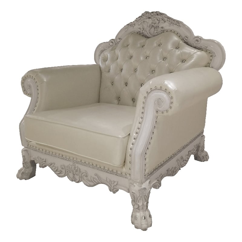 ACME Furniture Dresden Upholstered Faux Leather Chair with 2 Pillows in White