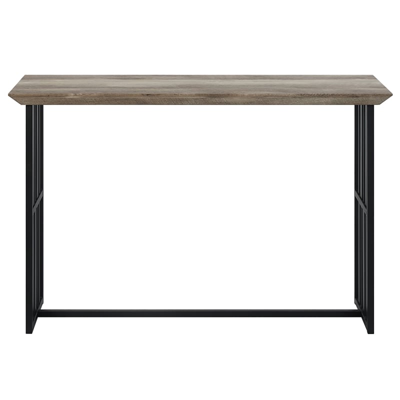 acme furniture zudora rectangular wood & metal sofa table in antique oak/black
