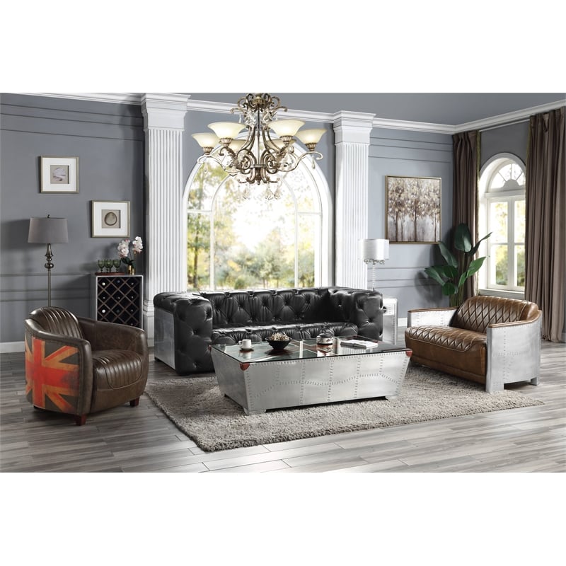 ACME Furniture Brancaster Upholstered Leather Chair in Antique Slate/Brown