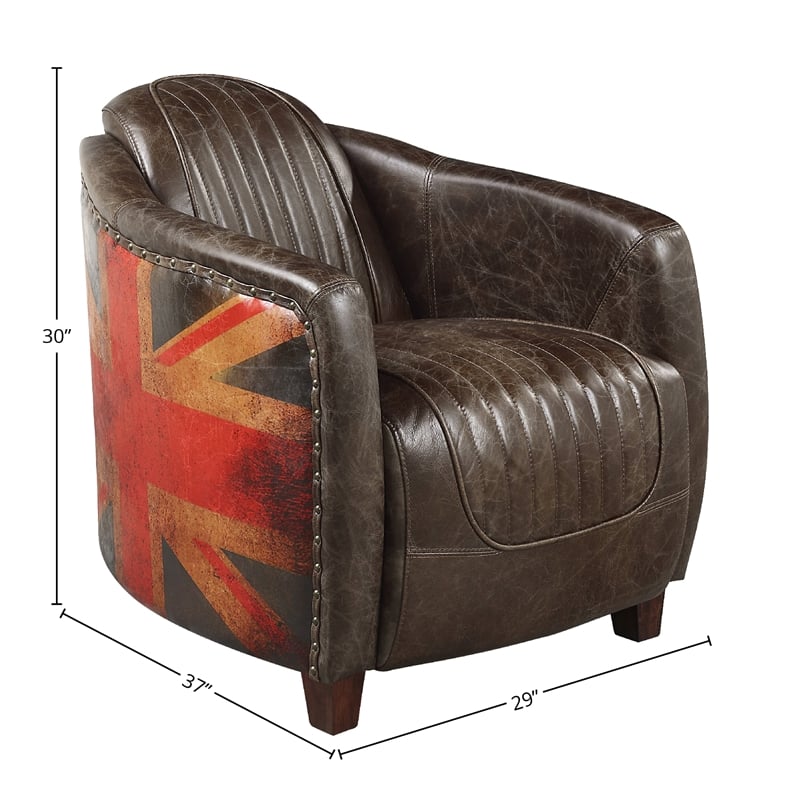 ACME Furniture Brancaster Upholstered Leather Chair in Antique Slate/Brown