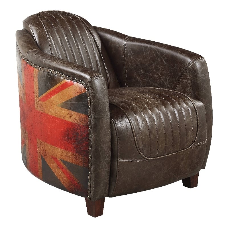 ACME Furniture Brancaster Upholstered Leather Chair in Antique Slate/Brown