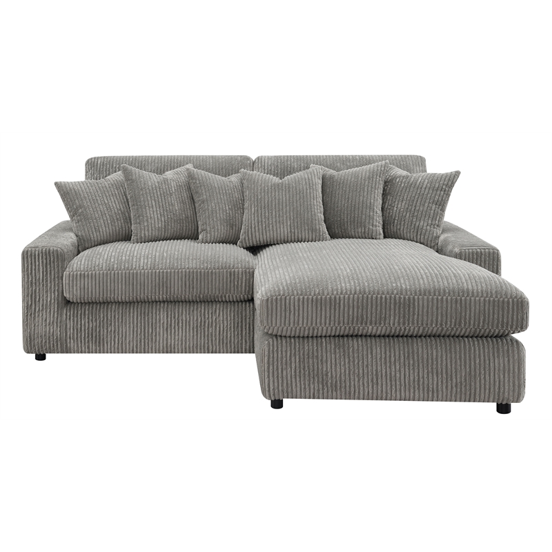 ACME Furniture Tavia Corduroy Fabric L-Shaped Sectional with 6 Pillows in Gray