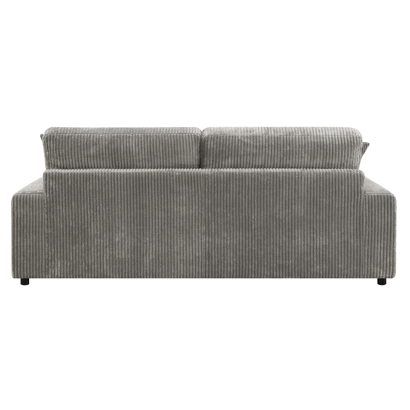 ACME Furniture Tavia Corduroy Fabric L-Shaped Sectional with 6 Pillows in Gray