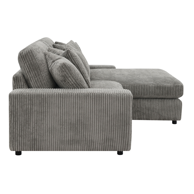 ACME Furniture Tavia Corduroy Fabric L-Shaped Sectional with 6 Pillows in Gray